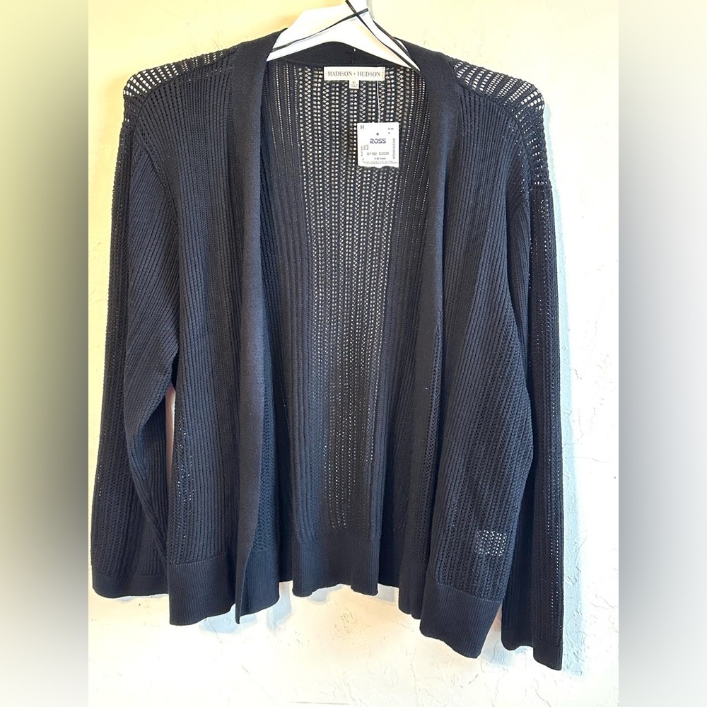 NWT Madison+Hudson Black Open Loose Weave Lightweight Cover Up Cardigan Sz XL